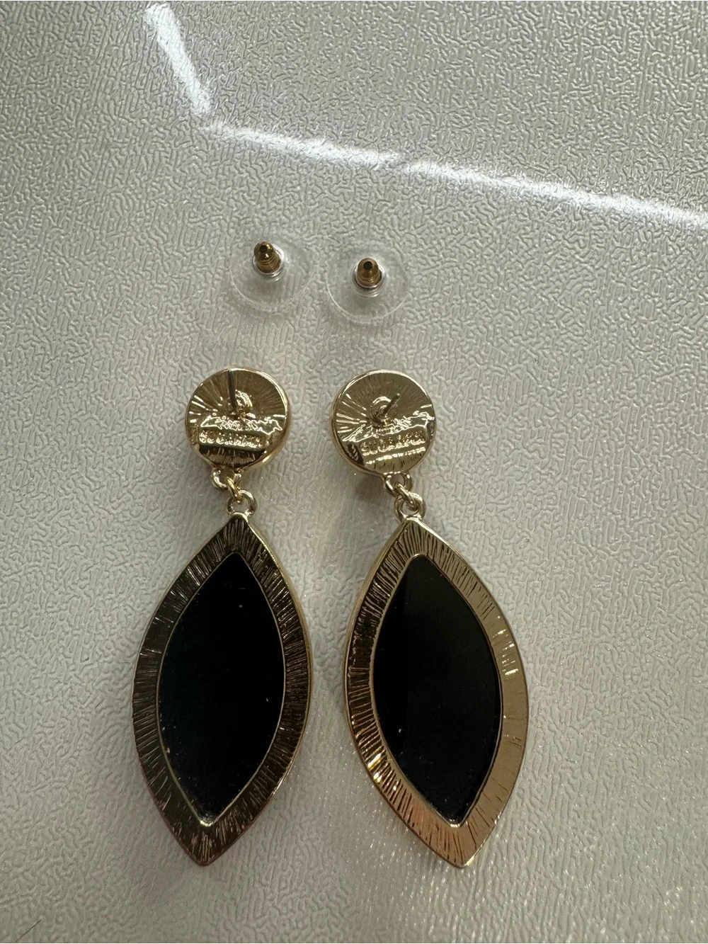 SugarFix Gold-Trim Gray Druzy Marquise Drop Earrings